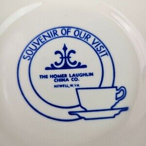 Vintage Homer Laughlin Souvenir Plates Saucers White Blue Print 5.5 in USA Set 2